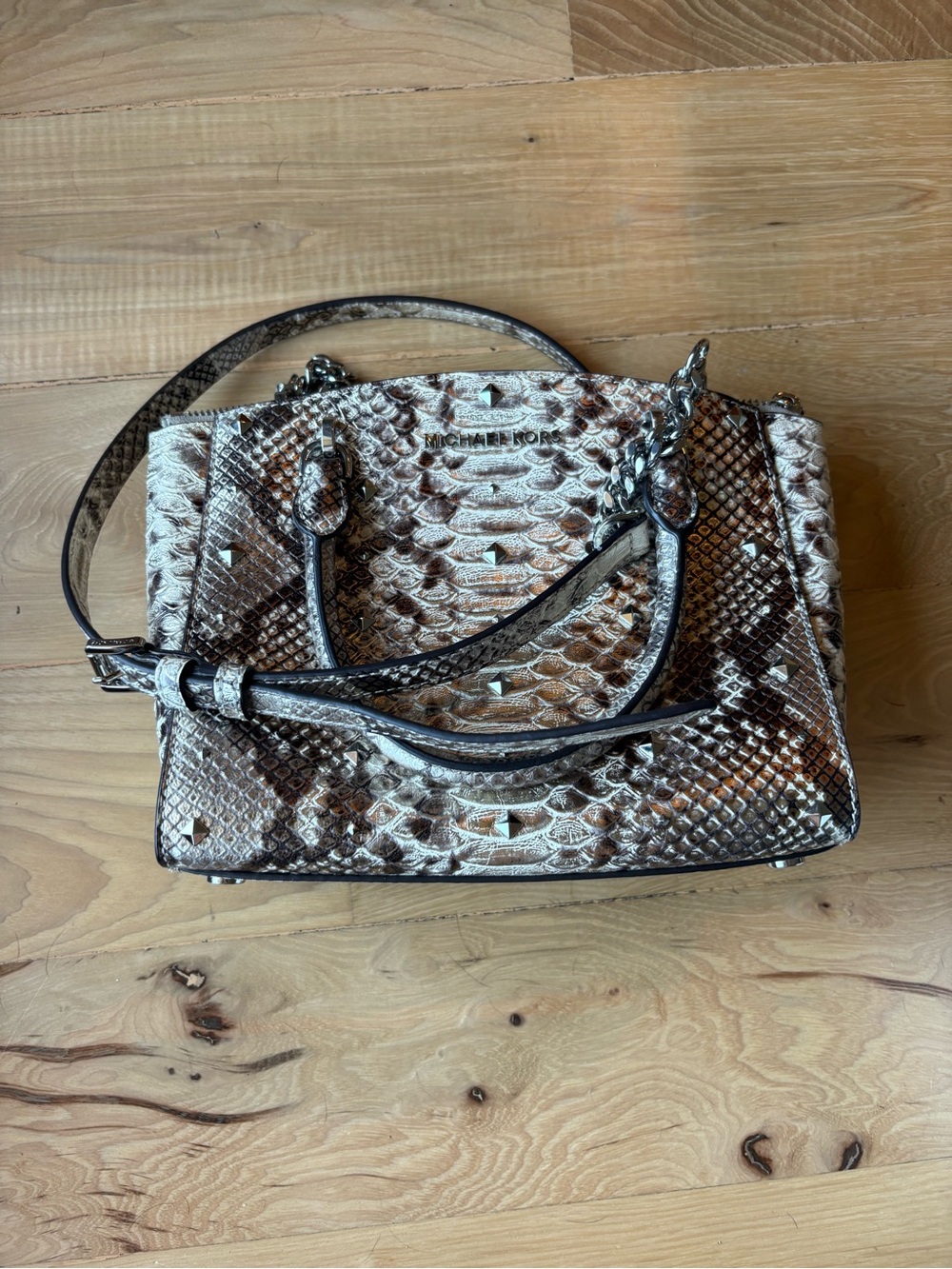 Michael Kors Ellis Large Python-Embossed Leather Satchel Bag
